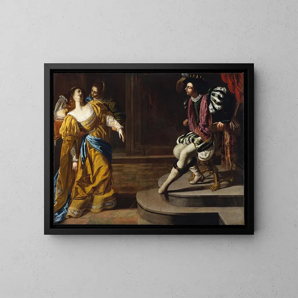 Esther vor Assuérus - Artemisia Gentileschi — gerahmtes Bild an der Wand