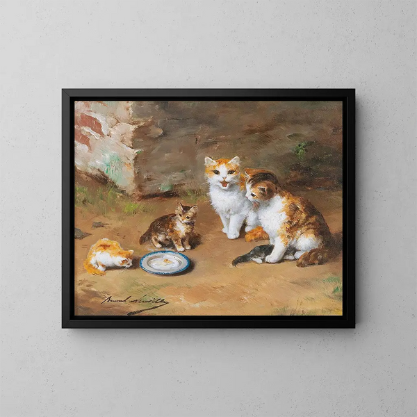 Katzenfamilie Gemälde - Arthur Alfred Brunel de Neuville — gerahmtes Bild an der Wand