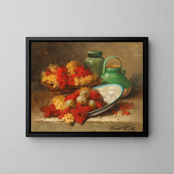 Stillleben mit Johannisbeeren und grünem Krug - Arthur Alfred Brunel de Neuville — gerahmtes Bild an der Wand