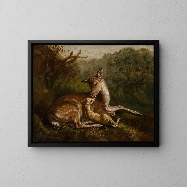 Cervo e cerbiatto - Arthur Fitzwilliam Tait — quadro incorniciato alla parete