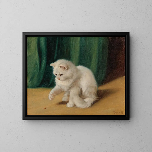 Katze mit Marienkäfer - Arthur Heyer — gerahmtes Bild an der Wand
