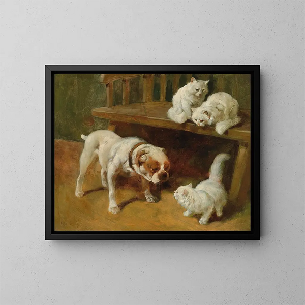 Hund und Katzen - Arthur Heyer — gerahmtes Bild an der Wand
