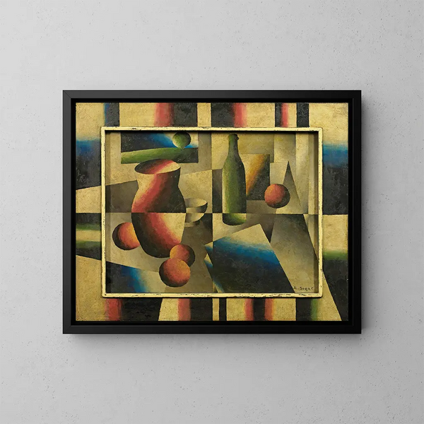 Natur stillleben mit Buch, Krug und Flasche - Arthur Segal — gerahmtes Bild an der Wand