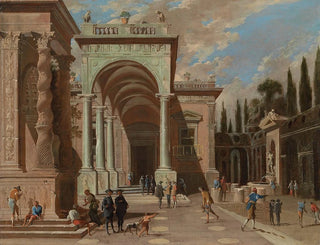 Ascanio Luciani - An Architectural Capriccio With Figures Outside A Palace.webp