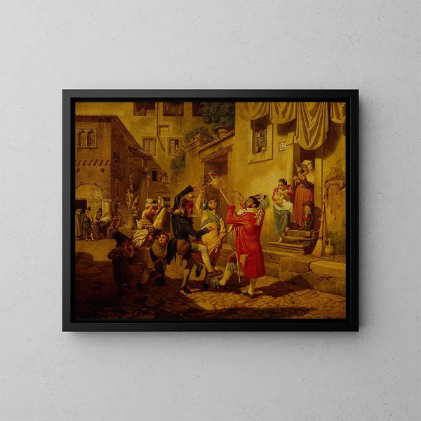 Gaieté de carnaval dans une rue romaine - August Krafft — quadro incorniciato alla parete