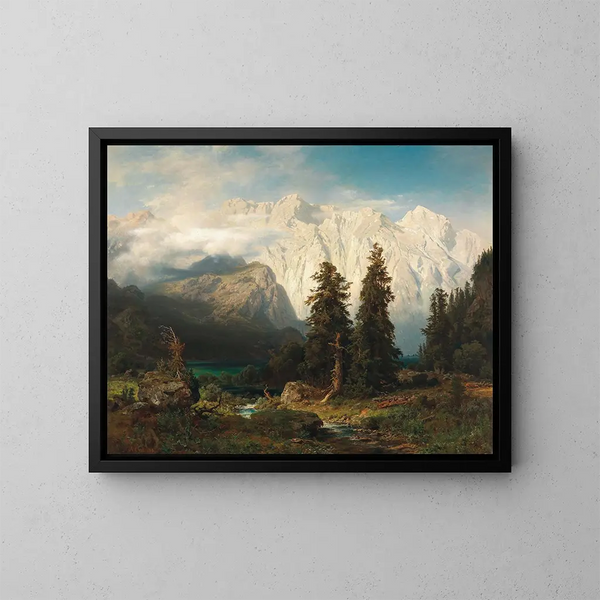 Eine Aussicht auf den Watzmann und den Königssee - August Wilhelm Leu — gerahmtes Bild an der Wand