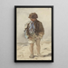 Young Hungarian standing face, barefoot and wearing a fur hat - August von Pettenkofen — framed artwork on a wall