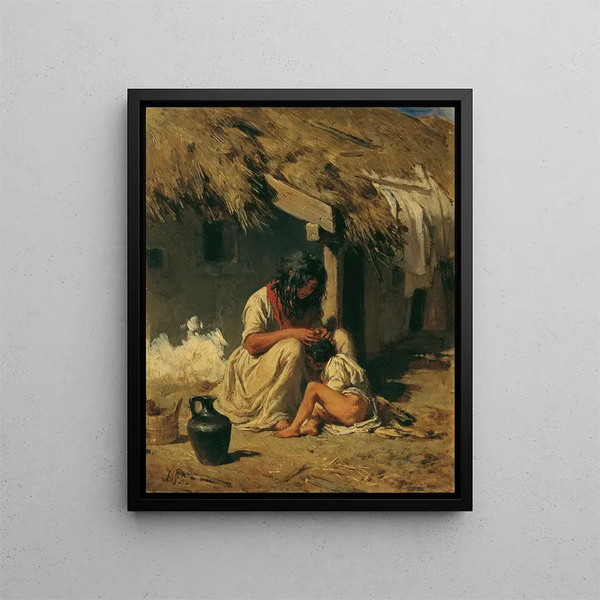 Idylle eines ungarischen Dorfes - August von Pettenkofen — gerahmtes Bild an der Wand
