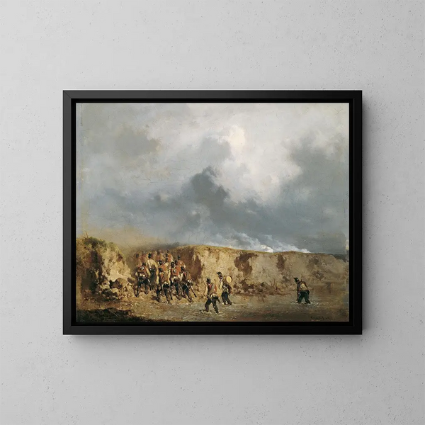 Soldati austriaci che attraversano un guado - August von Pettenkofen — quadro incorniciato alla parete