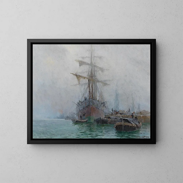 Bateaux de pêche au quai - August von Ramberg — quadro incorniciato alla parete