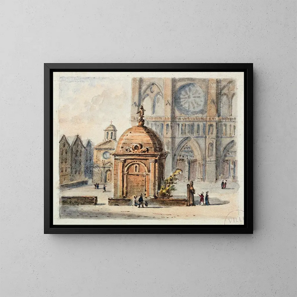 Der Vorplatz von Notre-Dame de Paris - Auguste Sébastien Bénard — gerahmtes Bild an der Wand