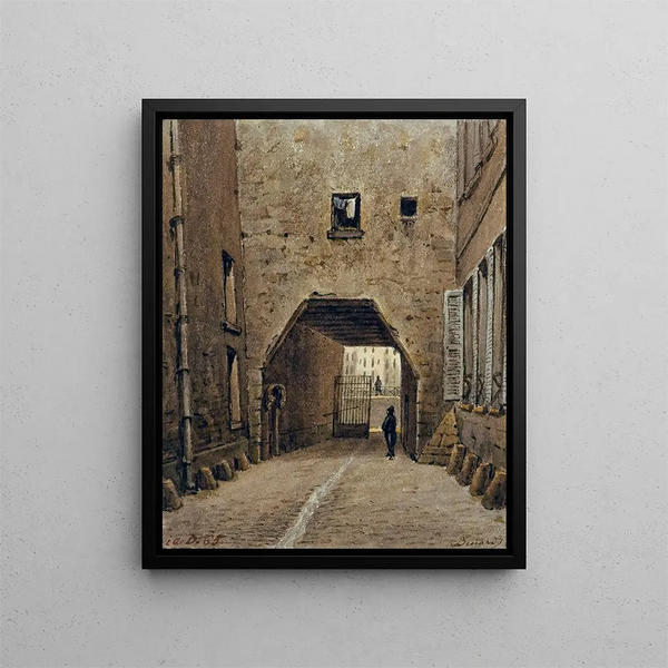 Rue des Chantres zwischen dem Quai aux Fleurs und der Rue Chanoinesse - Auguste Sébastien Bénard — gerahmtes Bild an der Wand