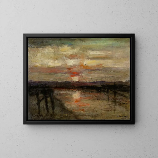 Sonnenuntergang in Nieuwpoort - Auguste Oleffe — gerahmtes Bild an der Wand