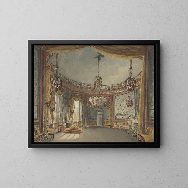 Das Wohnzimmer des Pavillons von Brighton - Augustus Charles Pugin — gerahmtes Bild an der Wand