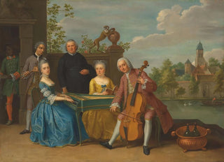 Balthasar Beschey - An elegant company traditionally identified as the wedding of Jacob Johannes Cremers all seated and making music on a terrace.webp