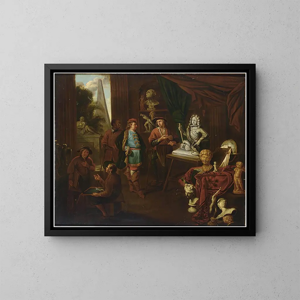 Ein Atelier eines Bildhauers - Balthasar van den Bossche — gerahmtes Bild an der Wand