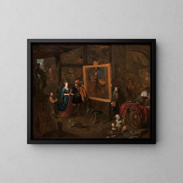 Atelier eines Malers - Balthasar van den Bossche — gerahmtes Bild an der Wand