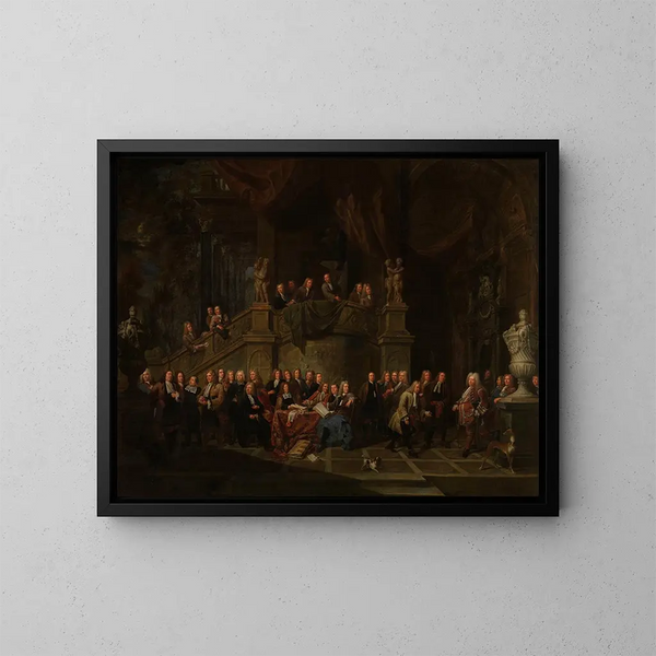 Die Aufnahme von Jan Karel de Cordes im Zunftraum - Balthasar van den Bossche — gerahmtes Bild an der Wand