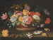 Blumen in einem Weidenkorb auf einem Tisch - Balthasar van der Ast — Ansicht des Kunstwerks