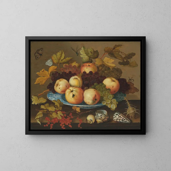 Frutta in un piatto di porcellana Wanli su un tavolo - Balthasar van der Ast — quadro incorniciato alla parete