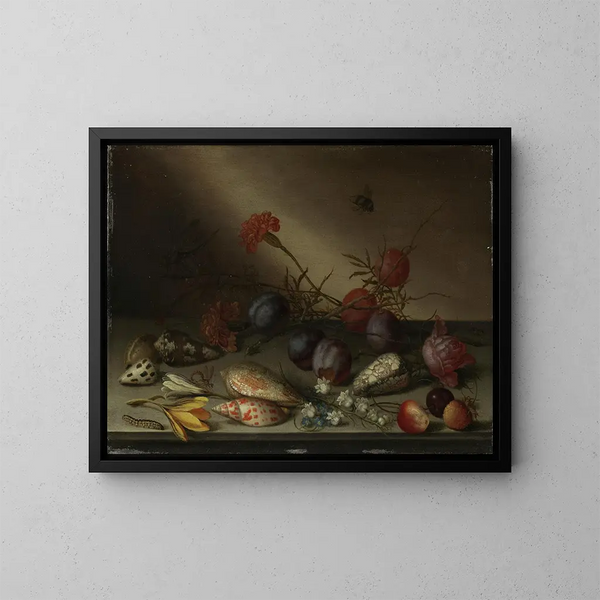 Nature morte con conchiglie, frutta e fiori - Balthasar van der Ast — quadro incorniciato alla parete