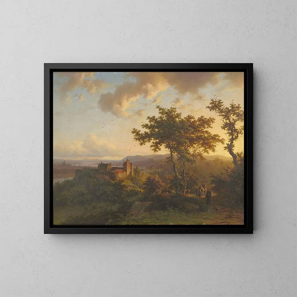 Landschaft mit Wald und Schloss - Barend Cornelis Koekkoek — gerahmtes Bild an der Wand