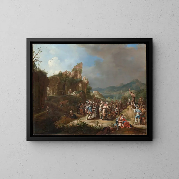 La Predicazione di Giovanni Battista - Bartholomeus Breenbergh — quadro incorniciato alla parete