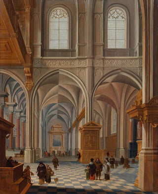 Bartholomeus van Bassen - Interior of a church with elegantly dressed figures friars and a clergyman.webp