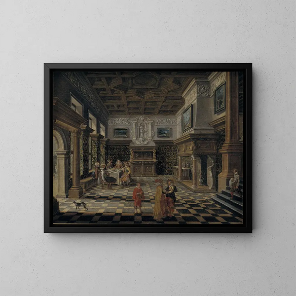 Innenraum prächtige Renaissance mit Bankett - Bartholomeus van Bassen — gerahmtes Bild an der Wand