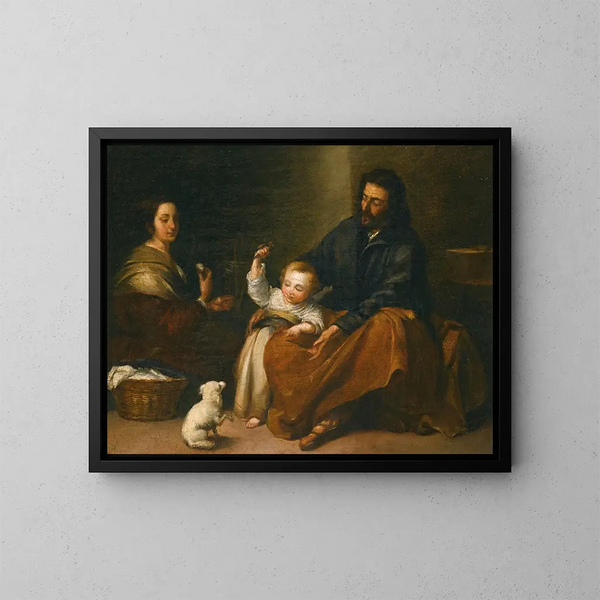 Die Heilige Familie in einem Interieur - Bartolomé Esteban Murillo — gerahmtes Bild an der Wand