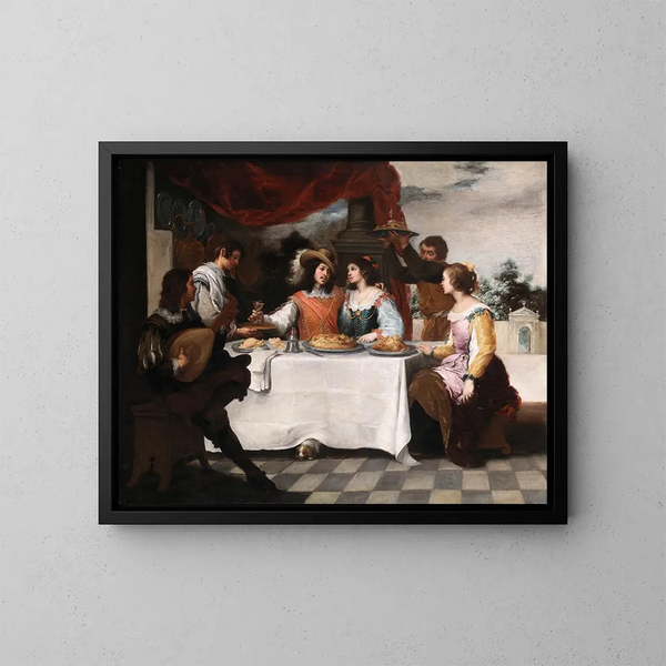 Der verlorene Sohn beim Essen - Bartolomé Esteban Murillo — gerahmtes Bild an der Wand