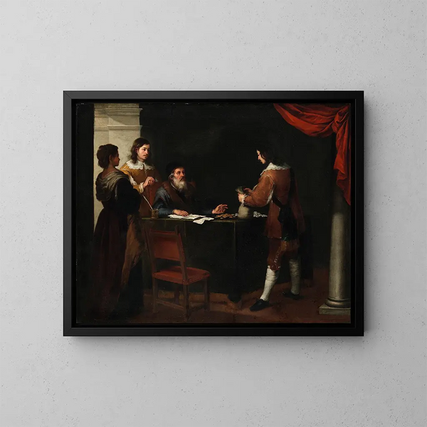 Der verlorene Sohn, der seinen Anteil empfängt - Bartolomé Esteban Murillo — gerahmtes Bild an der Wand