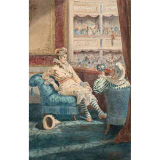 Belisario Gioja - Two figures dressed for Carnival at a theatre.webp