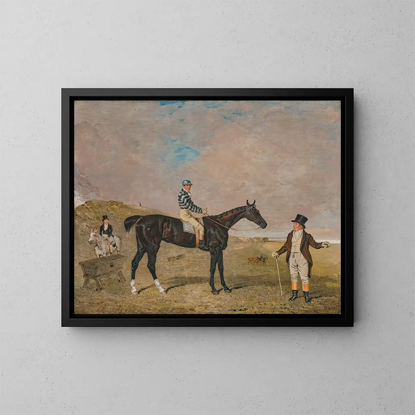 Bravura, ein graues Fohlen mit James Robinson im Sattel und seinem Besitzer Sir Robert Keith Dick Bt, sein Trainer auf einem grauen Pony links auf dem Newmarket Heath - Benjamin Marshall — gerahmtes Bild an der Wand