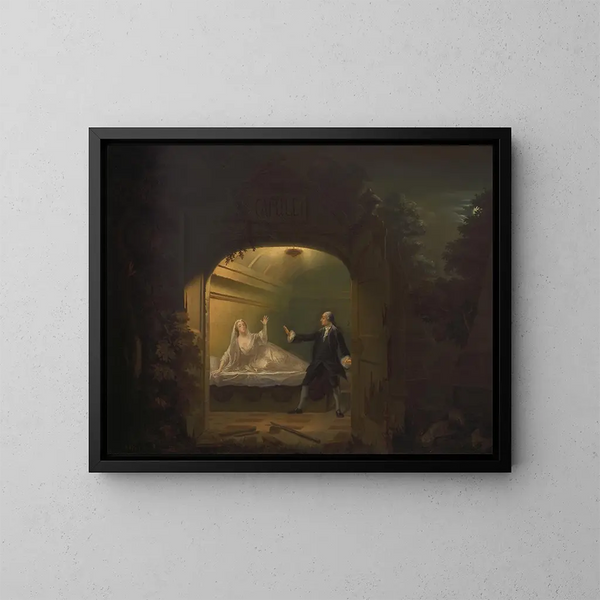 di David Garrick e George Anne Bellamy in Romeo e Giulietta, Atto V, Scena III - Benjamin Wilson — quadro incorniciato alla parete