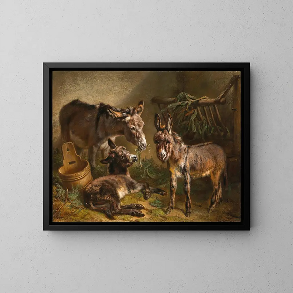 Asini in stalla - Benno Adam — quadro incorniciato alla parete