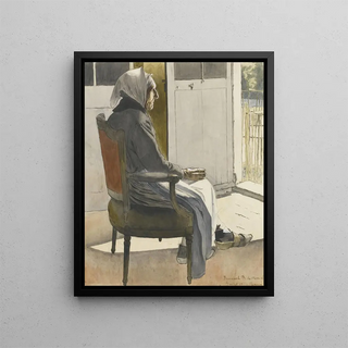 Bernard Boutet de Monvel - Portrait de vieille paysanne assise devant une port.webp
