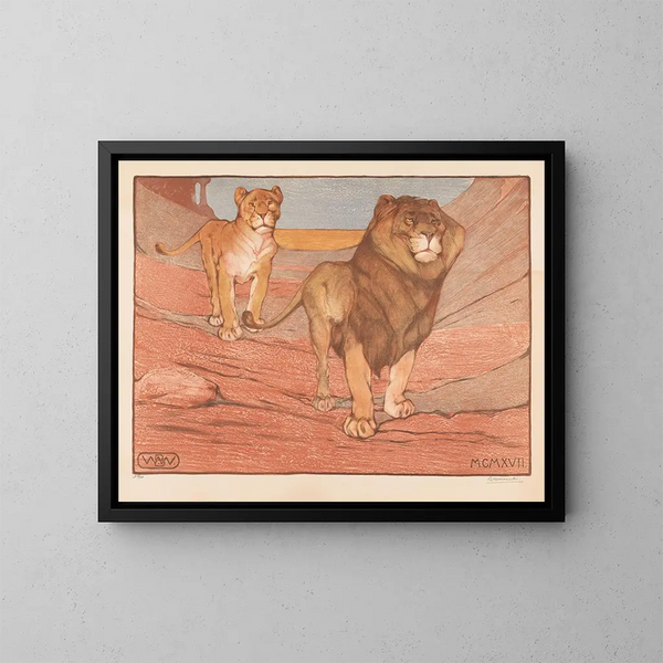 Löwe und Löwin - Bernard Willem Wierink — gerahmtes Bild an der Wand