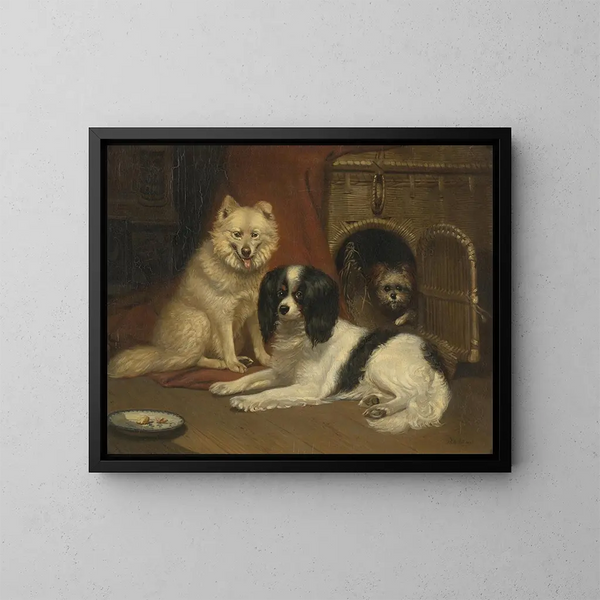 Un chien da pastore, un epagneul King Charles e un terrier - Bernard te Gempt — quadro incorniciato alla parete