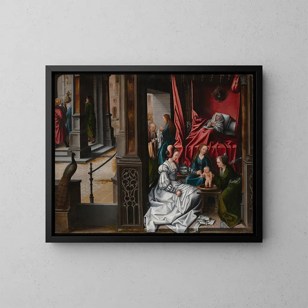 Die Geburt und die Nennung des heiligen Johannes der Täufer - Bernard van Orley — gerahmtes Bild an der Wand
