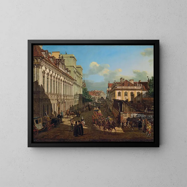 Rue Miodowa a Varsavia - Bernardo Bellotto — quadro incorniciato alla parete
