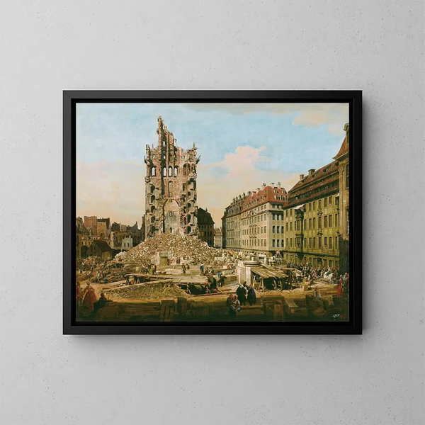 Le rovine della vecchia Kreuzkirche di Dresda - Bernardo Bellotto — quadro incorniciato alla parete