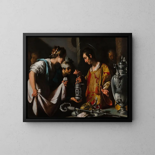 Saint Laurent distribuant les richheiten der Kirche - Bernardo Strozzi — gerahmtes Bild an der Wand