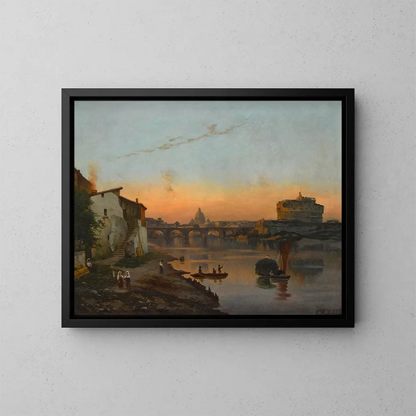 Vista della basilica di San Pietro e del castello di Sant'Angelo, Roma - Bernhard Karl Mackeldey — quadro incorniciato alla parete