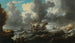 a warship at sea with soldiers on a promontory nearby - Bonaventura Peeters the Elder — artwork view