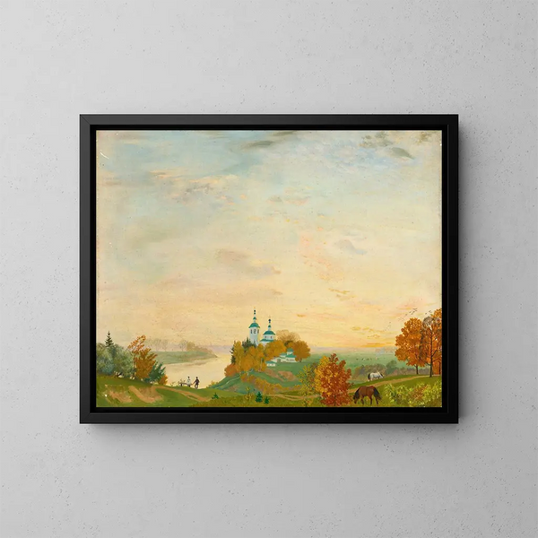 sopra il fiume in autunno - Boris Kustodiev — quadro incorniciato alla parete