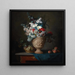 Flower bouquet painting in a terracotta vase with peaches and grapes - Anne Vallayer-Coster — framed artwork on a wall