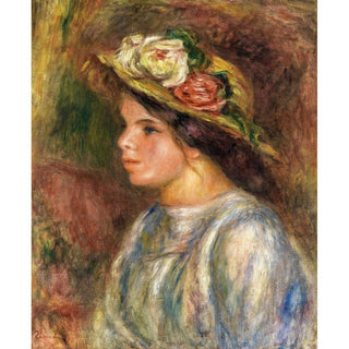 Buste de Femme, Chapeau de Paille Garni - Pierre-Auguste Renoir | Reproduction Tableau Décoration murale affiche copie
