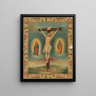Calvert Litho Co - Crucifix with saints and flower garland frame.webp