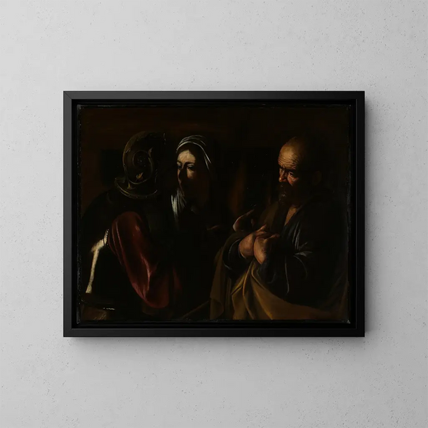 Il rinnegamento di san Pietro - Caravaggio — quadro incorniciato alla parete